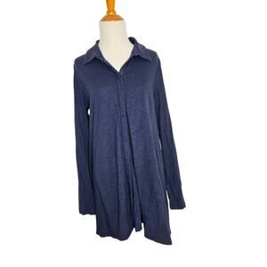 Soft Surroundings Casual Tunic Blue Button Front Collared Pima Women Medium
